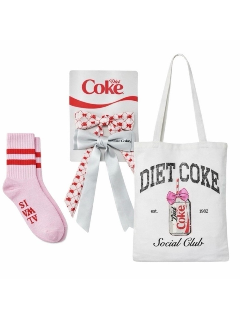 Diet Coke Target Bundle Tote Bag, Bows, Socks Coquette Hot Girl Summer Beach Bag